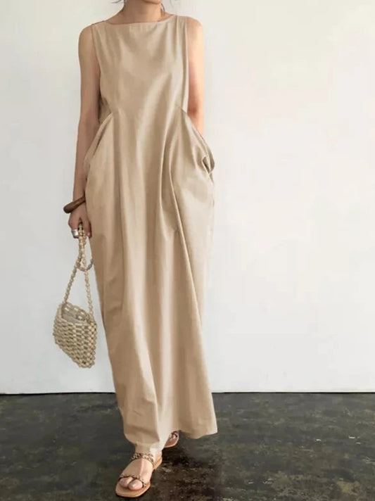 Elegant Solid Maxi Dress With Pockets