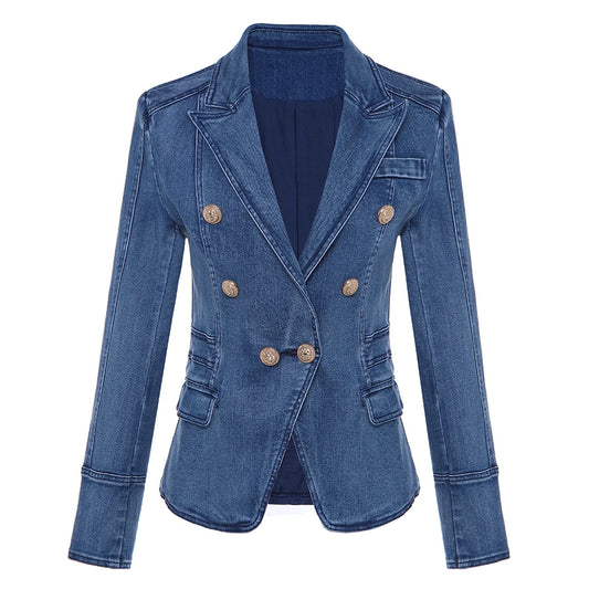 Double Breasted Denim Blazer Outer Coat