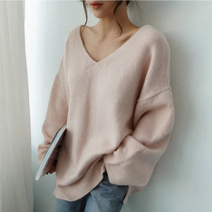 Oversized V Neck Full Sleeve Cozy Cashmere Sweater