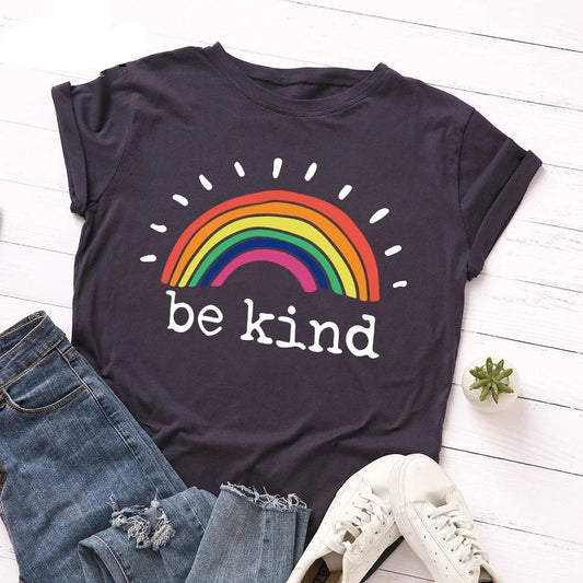 Oversized T-shirt Rainbow Print Summer Cotton