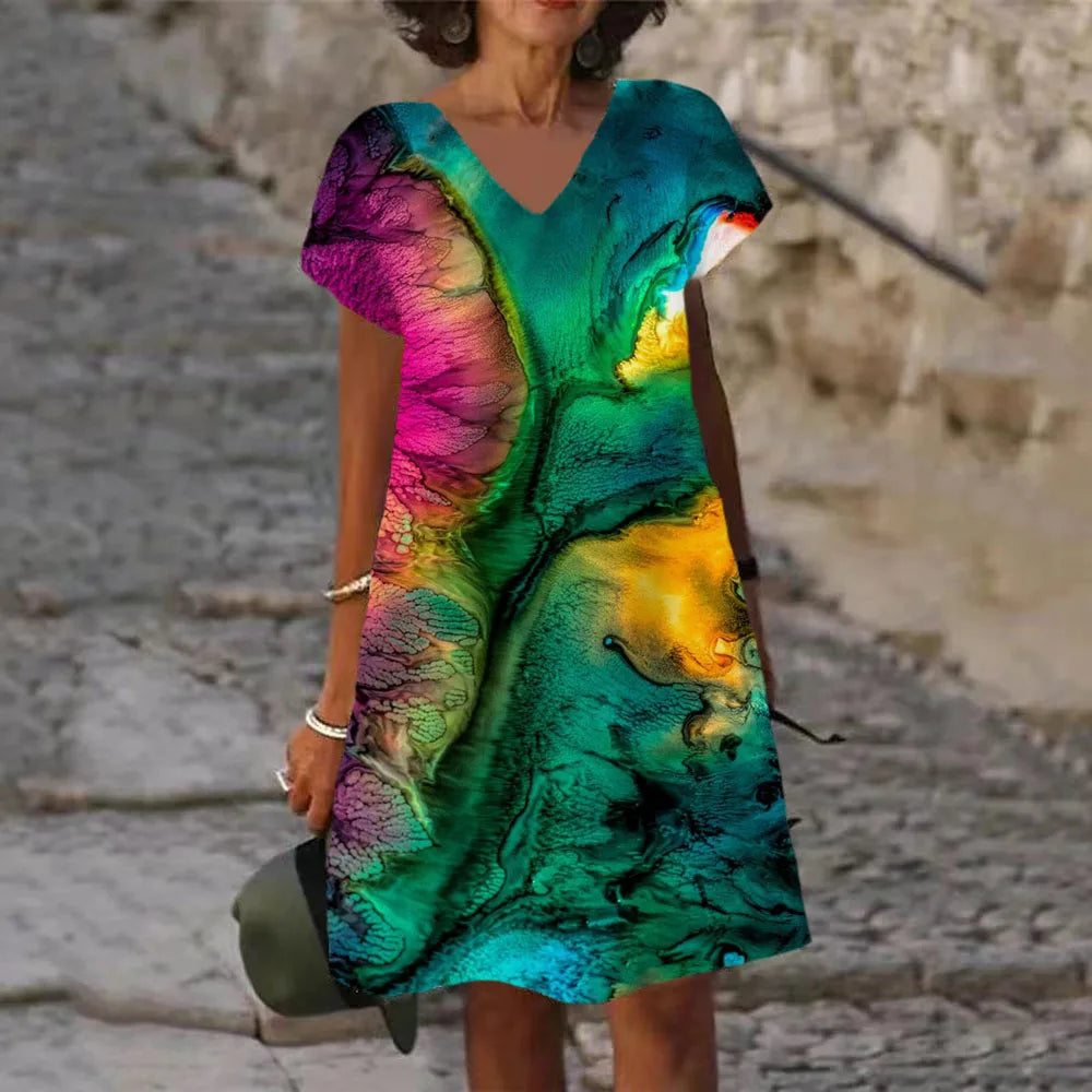 Casual Abstract Painted Print A-Line Dress