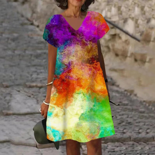Casual Abstract Painted Print A-Line Dress