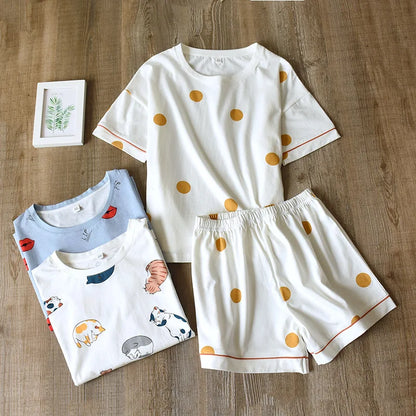 100% cotton short-sleeved short pajamas