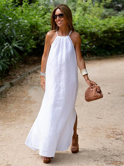 Loose Halter Dress Cotton And Linen