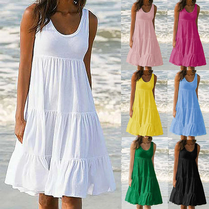 Summer Midi Dress Women Sleeveless