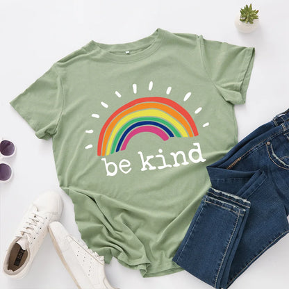 Oversized T-shirt Rainbow Print Summer Cotton